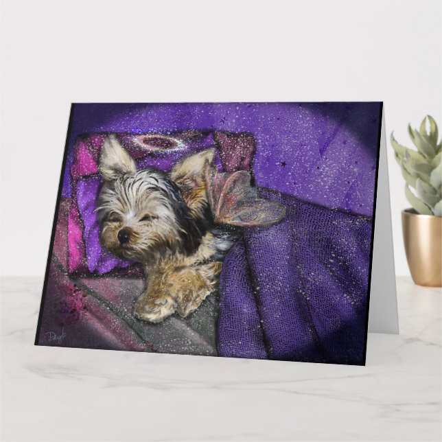 Carte Petite Yorkie Ange dormant Halo Art Memorial (Petite plante)