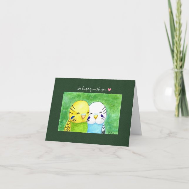 Carte Petites Budgies Parakeet Couple Anniversaire De Co (Devant)