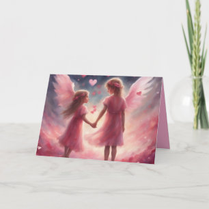 Carte Petites filles à l'air angélique se tiennent la ma