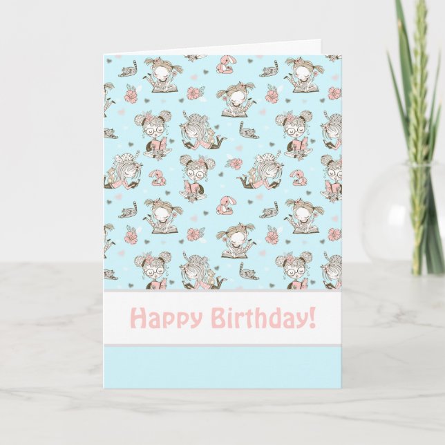 Carte Petites Filles Lisant Des Livres Idées Cadeaux (Devant)