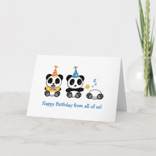 Carte Petites Pandas mignonnes à l'anniversaire blanc de