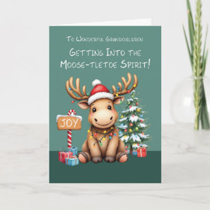Carte Petits-enfants adorable Funny Moose Noël