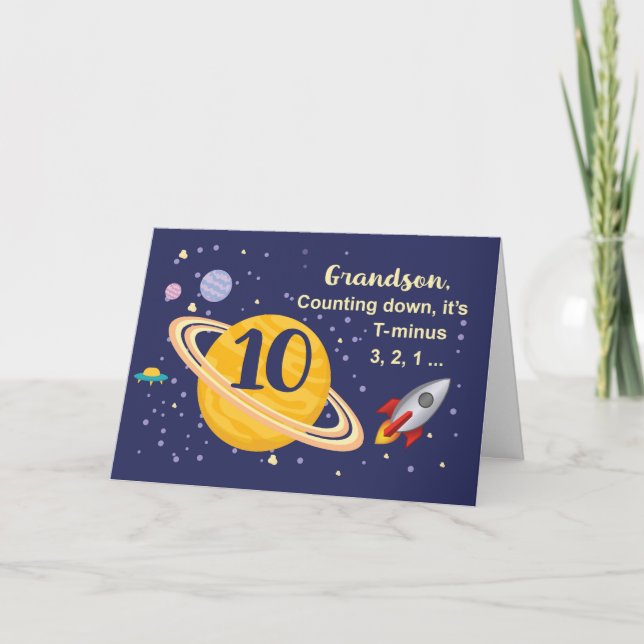Carte Petits-fils 10e anniversaire Planètes dans l'espac (Devant)
