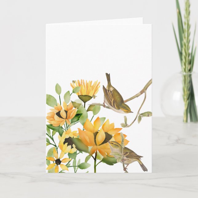 Carte Petits Wrens Jaunes aux tiges de tournesol (Devant)