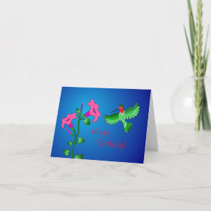 Carte Pétunia de joyeux anniversaire avec le colibri