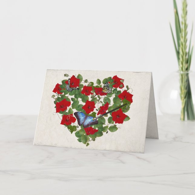 Carte pétunia et coeur papillon avec brosse (Devant)