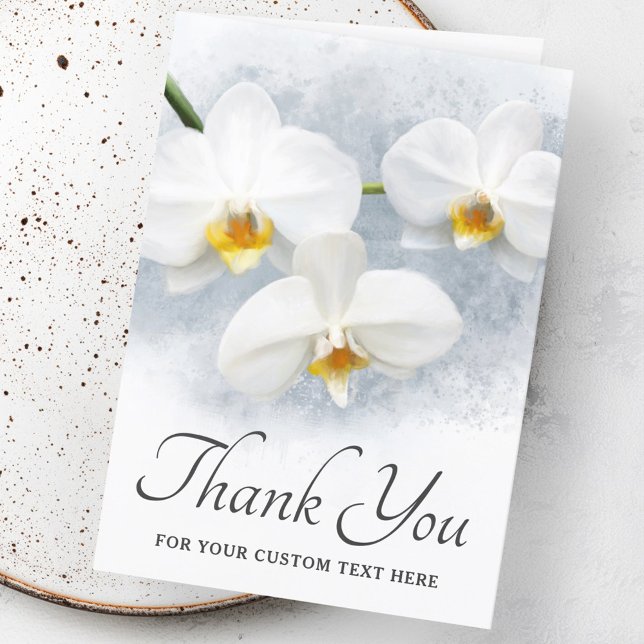 Carte phalaenopsis orchidée blanche texte personnalisé m (White orchid phalaenopsis custom text thank you card)