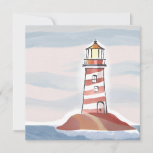 Carte Phare Classique Aquarelle Côtière Océanique