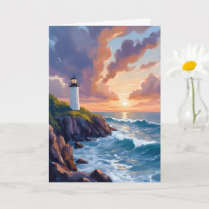 Carte Phare côtier au coucher du soleil Peinture de pl