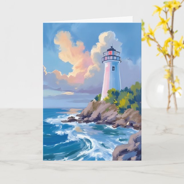 Carte Phare côtier | Mer aux vagues de l'océan bleu (Fleur jaune)