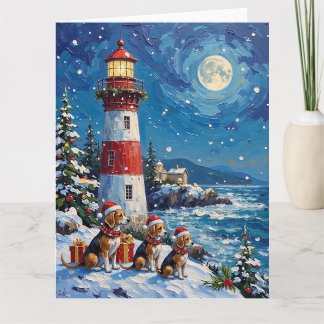 Carte Phare de Noël pour Beagle Vacances de Noël (Devant)