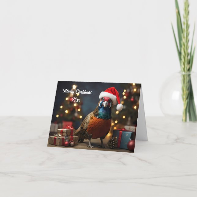 Carte Pheasant portant chapeau santa (Devant)
