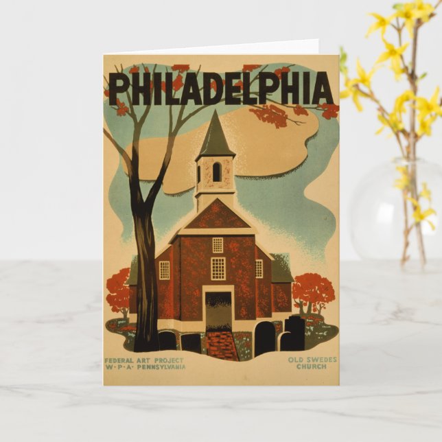 Carte Philadelphia vintage Old Swedes Church, (Fleur jaune)