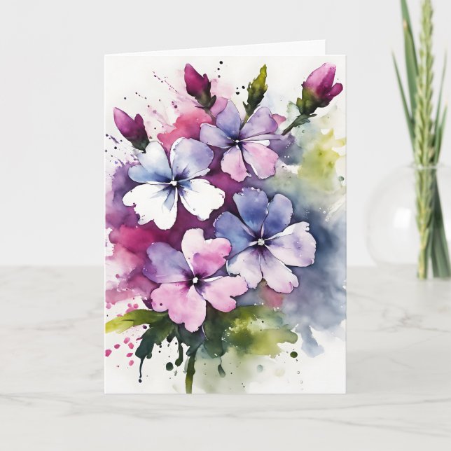 Carte Phlox - Fleurs aquarelles (Devant)