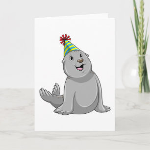 Carte Phoque avec chapeau de fête