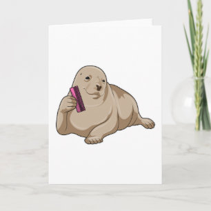 Carte Phoque coiffeur avec peigne