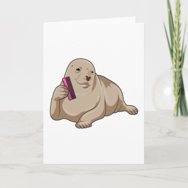 Carte Phoque en coiffeur avec peigne (Devant)