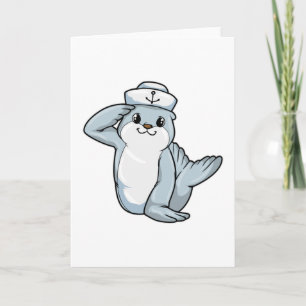 Carte Phoque en marin avec chapeau de marin
