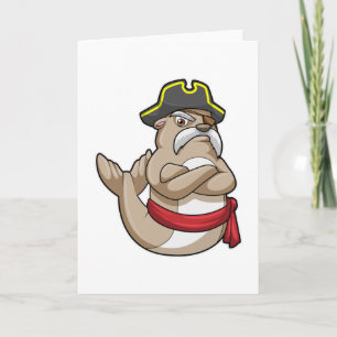 Carte Phoque en Pirate avec chapeau de pirate