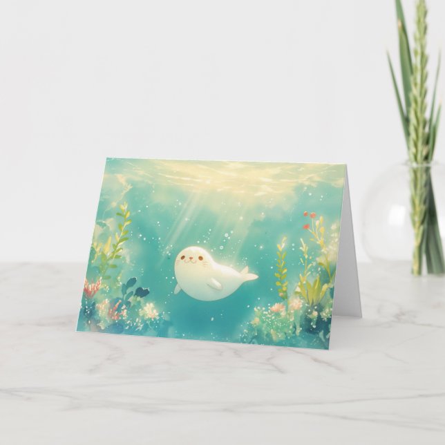 Carte Phoque joueur sous des vagues douces (Devant)