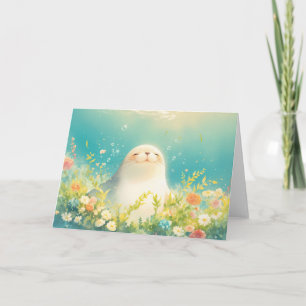 Carte Phoque joyeux parmi les floraisons océaniques