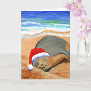 Carte Phoque moine hawaïen sur la plage Mele Kalikimaka