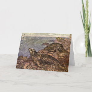 Carte Phoques du port vintage, Marine Vie Animaux de l'o