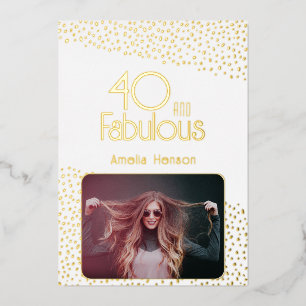 Carte photo 40 ans avec motif feuille d'or '40 et 
