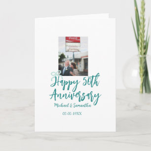 Carte Photo 50e anniversaire de mariage ruban turquoise