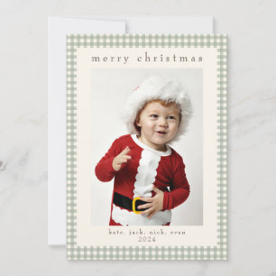 Carte photo à carreaux verte vintage pour Noël