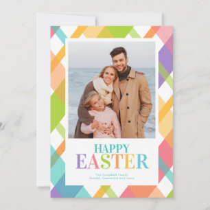 Carte photo à carreaux vifs de Joyeuses Pâques