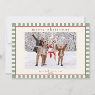 Carte photo à rayures vertes pour Noël