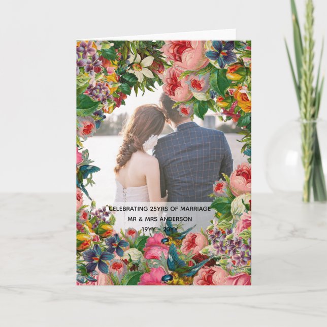 Carte PHOTO Anniversaire de mariage - Floral ROSES Vinta (Devant)