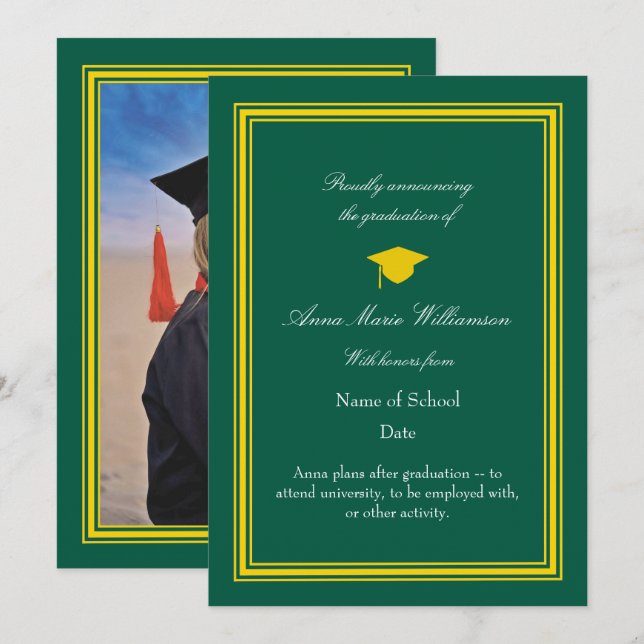 Carte Photo - Annonce de remise de diplôme vert citron a (Devant / Derrière)