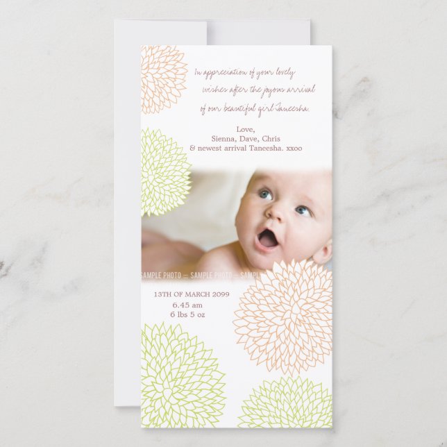 Carte photo assez floral de Merci de naissance de (Devant)