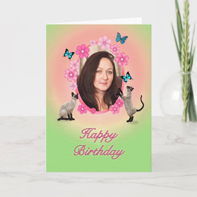 Carte photo avec chats et papillons, (Devant)