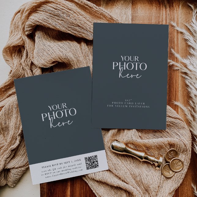 Carte photo avec QR Code pour le mariage de vellum (Photo Card with QR Code for Vellum Wedding Invites)