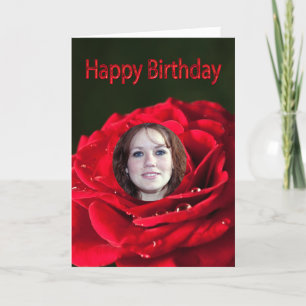 Carte Photo Birthday Card avec une rose rouge classique
