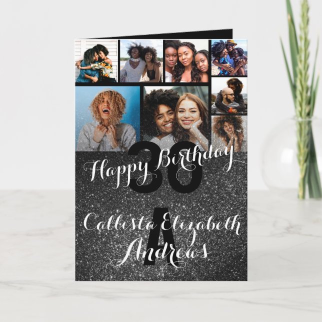 Carte Photo Black Glitter Collage Happy Birthday (Devant)