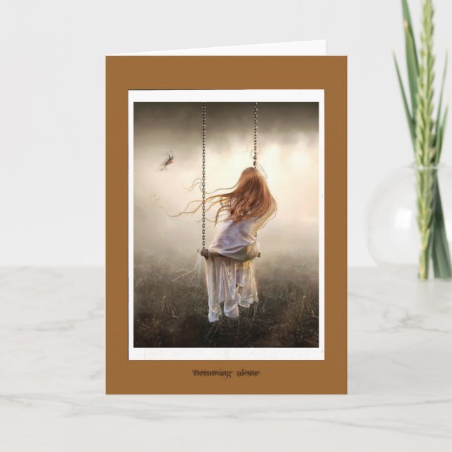 Carte photo bohême romantique balançoire jeune fille (Devant)