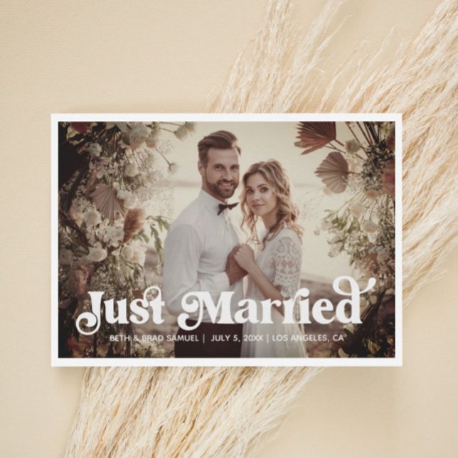 Carte photo Boho Retro Just Married (Créateur téléchargé)