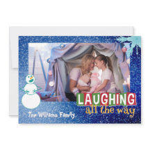 Carte Photo Bonhomme de Neige Rire Tout le Long