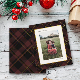 Carte photo Budget Gold & Dark Red Tartan Christma