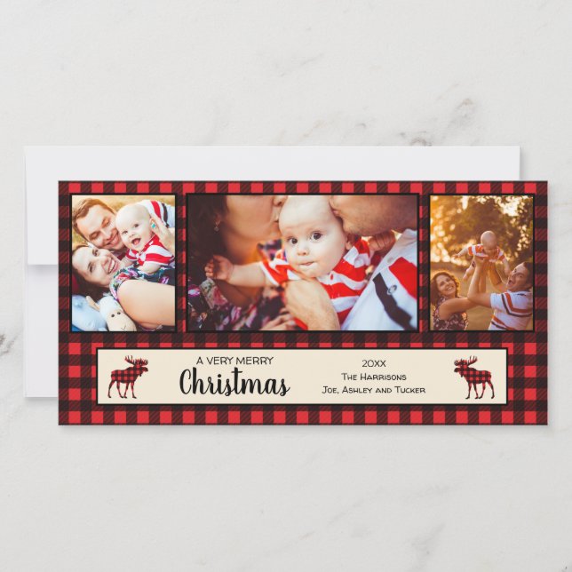 Carte photo Buffalo Plaid and Moose Christmas (Devant)