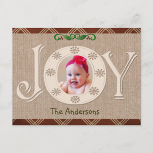 Carte photo Burlap et Red Chevron Christmas