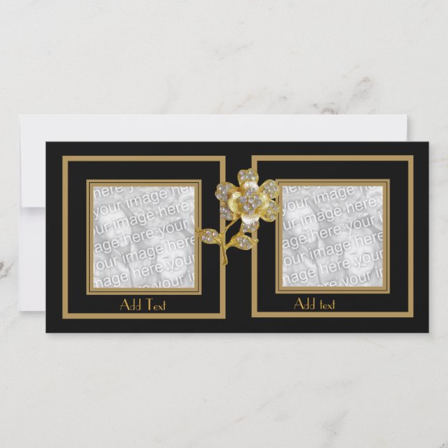 Carte Photo Cadre Double Fleur Noir Or (Devant)