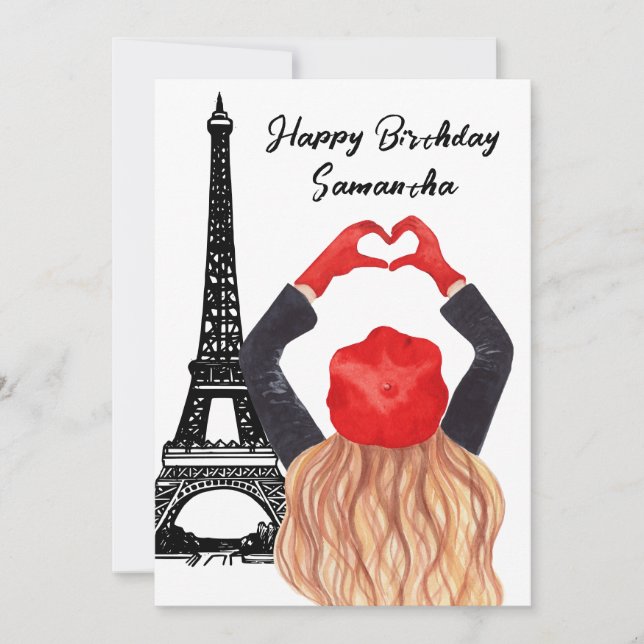 Carte Photo Chic Tour Eiffel Girl Heart Paris Anniversai (Devant)