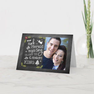 Carte Photo Christmas Card, Chalkboard, Hark the Herald