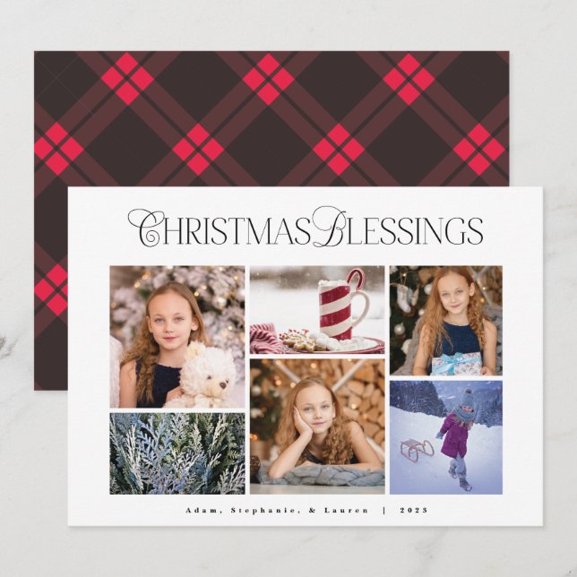 Carte photo classique Red Plaid de Noël (Devant / Derrière)