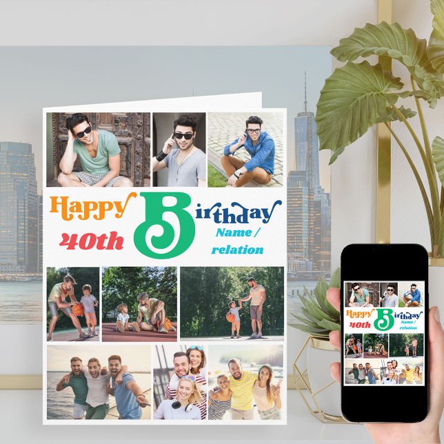 Carte Photo Collage 10 Nom de l'image et tout âge Annive (Créateur téléchargé)